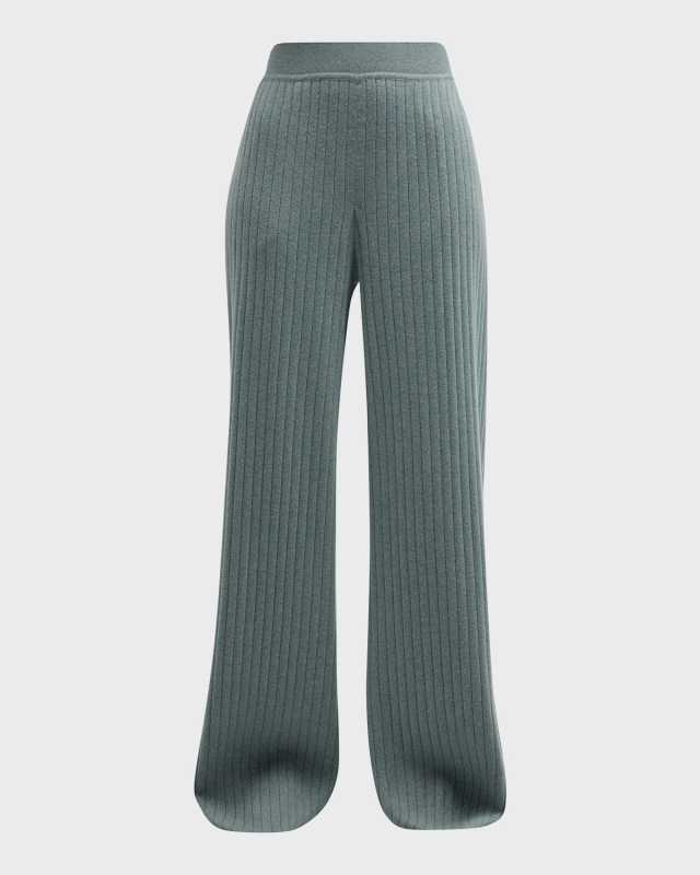 Syrian Lake Wide-Leg Split-Hem Cashmere Rib Pants